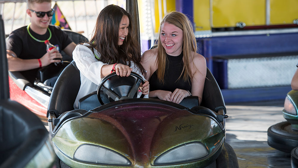 Image of attendees in bumper cars.