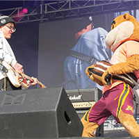 Image of Goldy on stage.